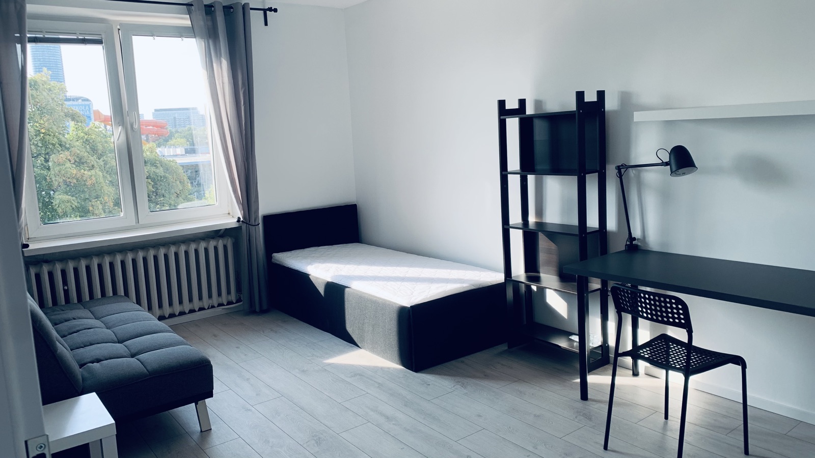 Private Student Room #1 at Borowska with bed, sofa bed and study desk